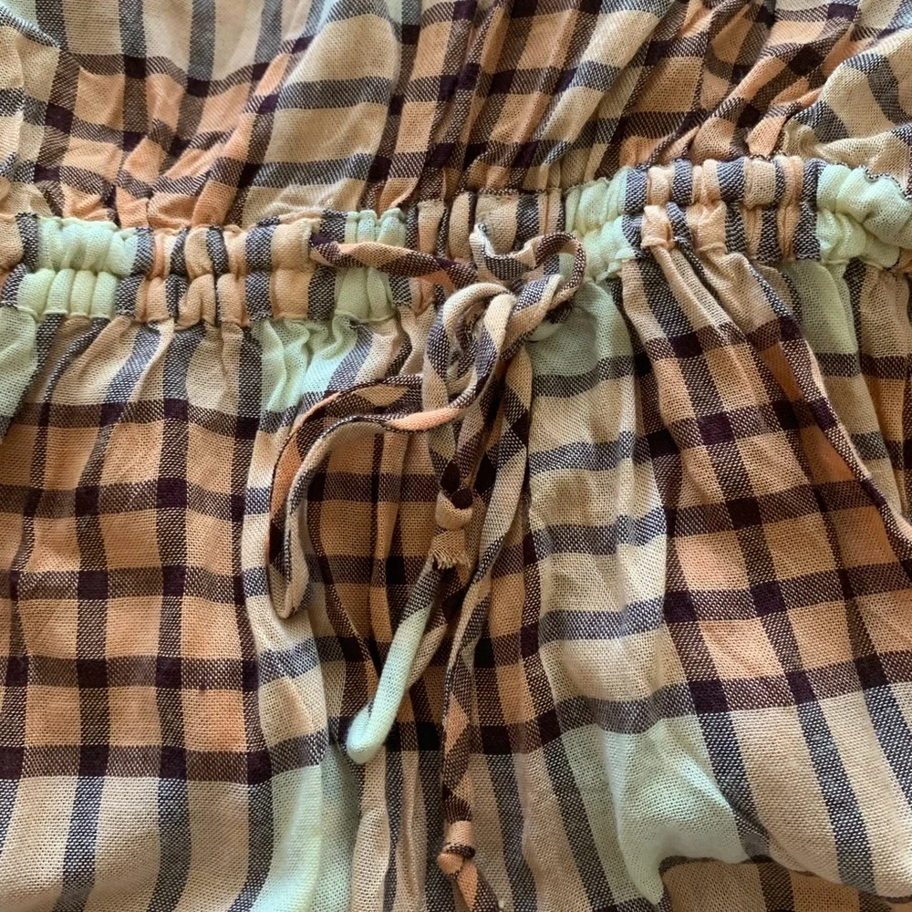 Free People Pacific Dawn Plaid Woven Tunic Snap Front Cinched Waist Orange XS